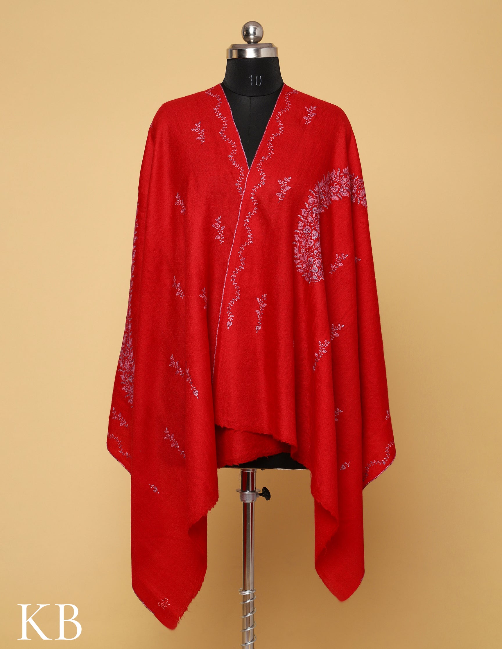 Crimson Red Sozni Embroidered Pure Pashmina Stole - Kashmir Box