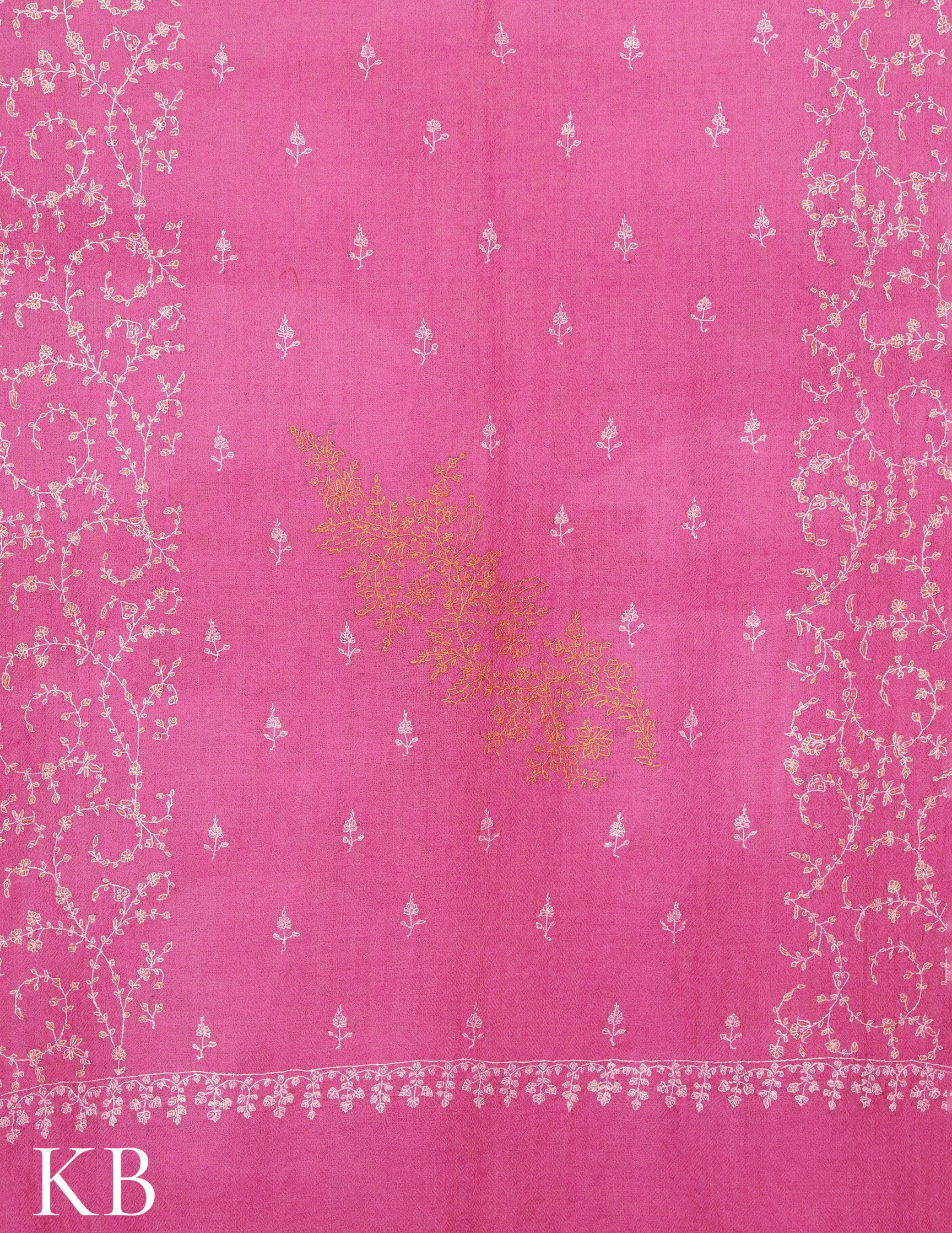 Pink Sozni Embroidered Pure Pashmina Stole - Kashmir Box