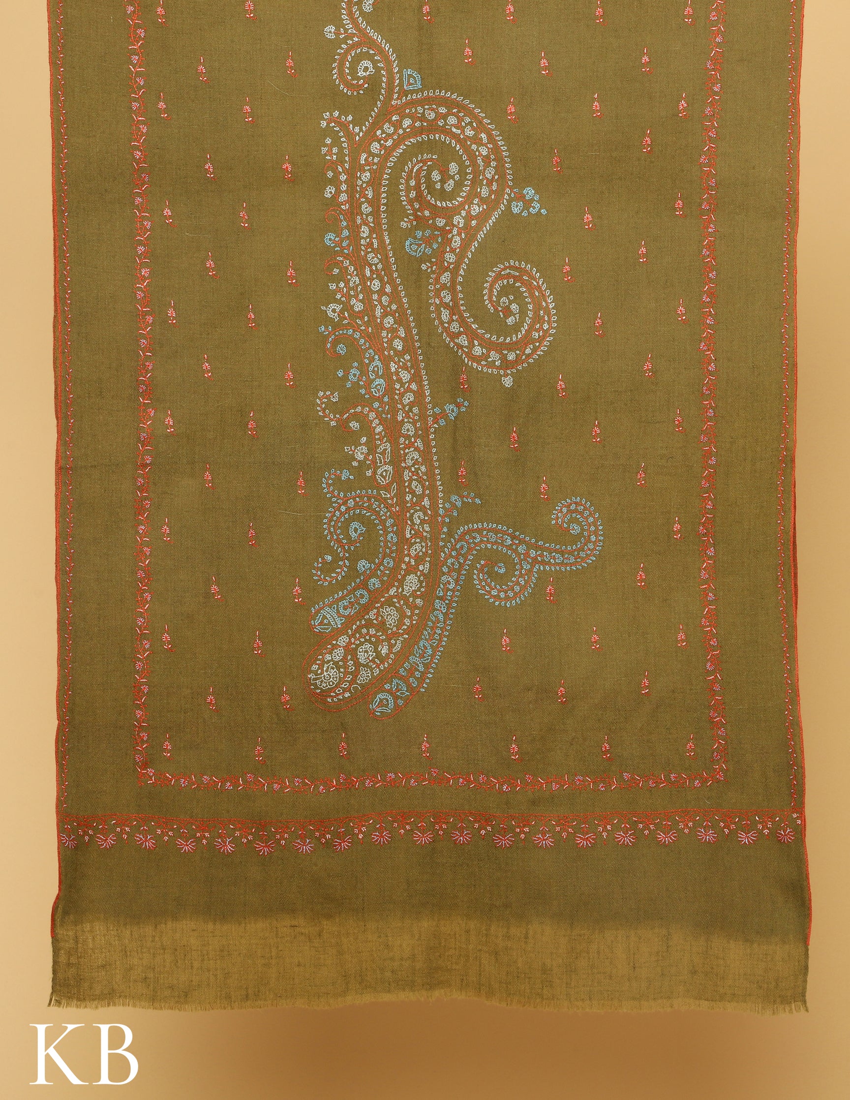 Olive Branch Sozni Embroidered Pure Pashmina Stole - Kashmir Box