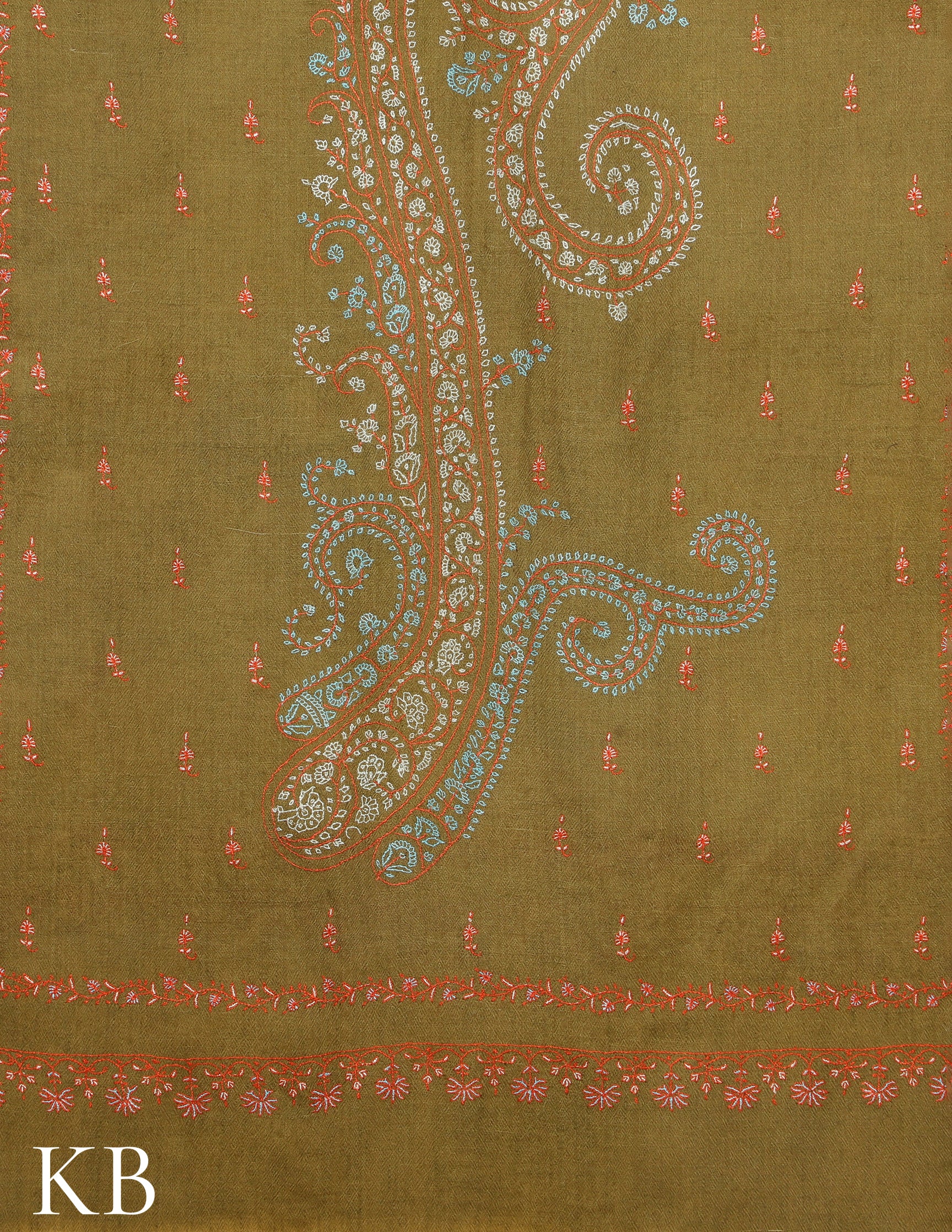 Olive Branch Sozni Embroidered Pure Pashmina Stole - Kashmir Box