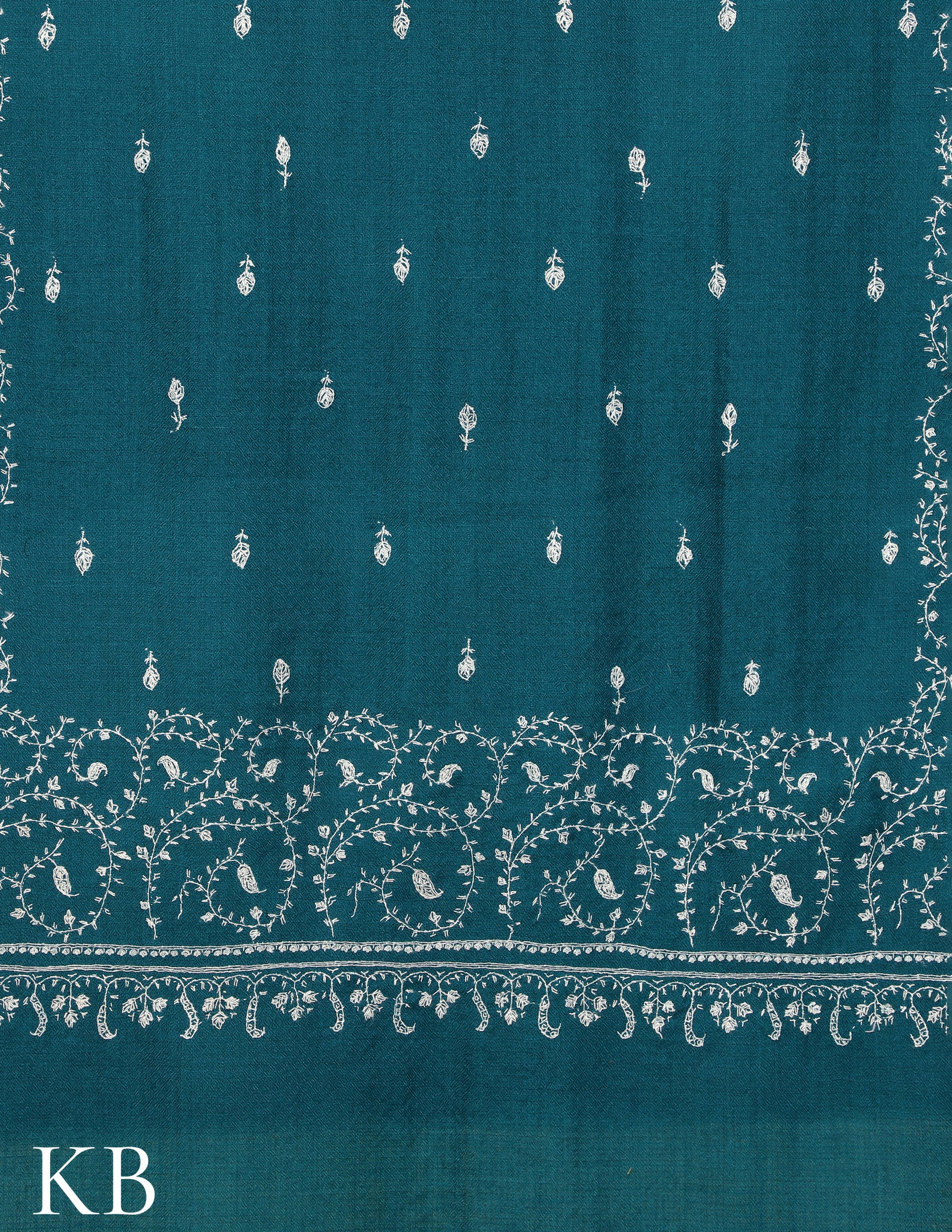 Deep Teal Sozni Embroidered Pure Pashmina Stole - Kashmir Box