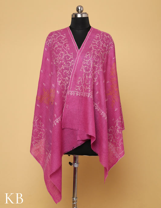Pink Sozni Embroidered Pure Pashmina Stole - Kashmir Box
