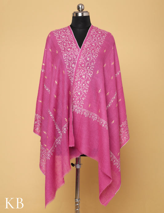 Fuscia Pink Sozni Embroidered Pure Pashmina Stole - Kashmir Box