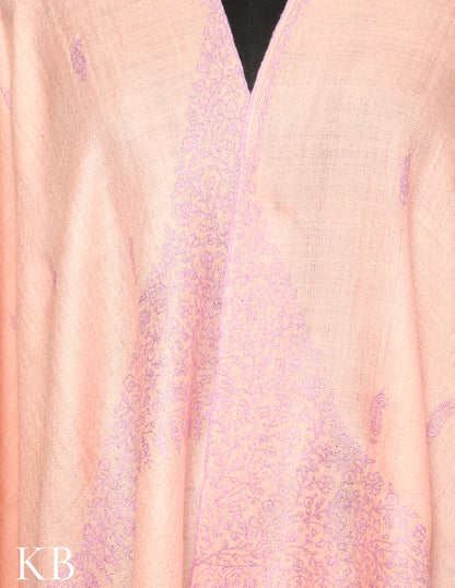 Pastel Pink Sozni Embroidered Pure Pashimna Stole - Kashmir Box