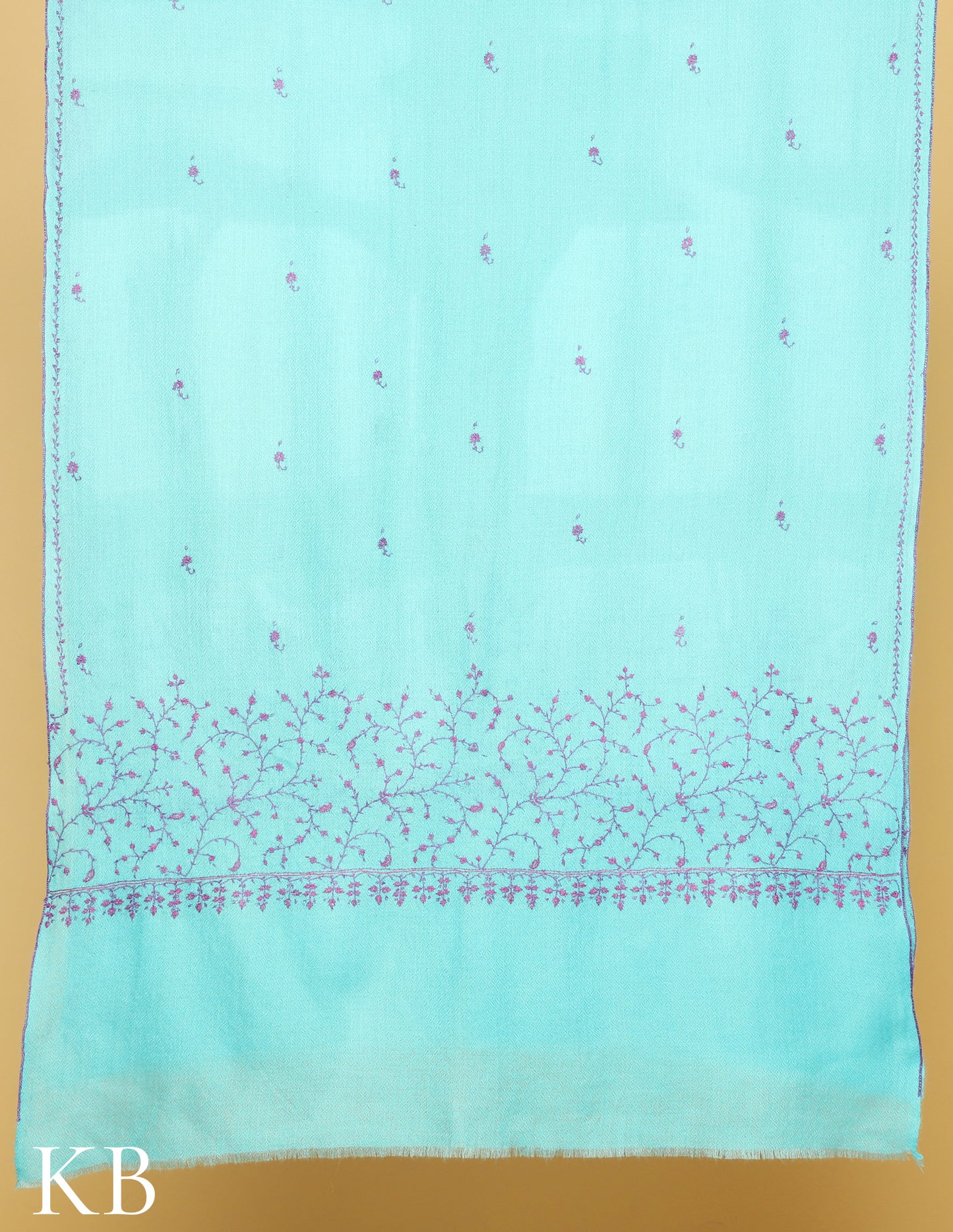 Arctic Blue Sozni Embroidered Pure Pashmina Stole - Kashmir Box