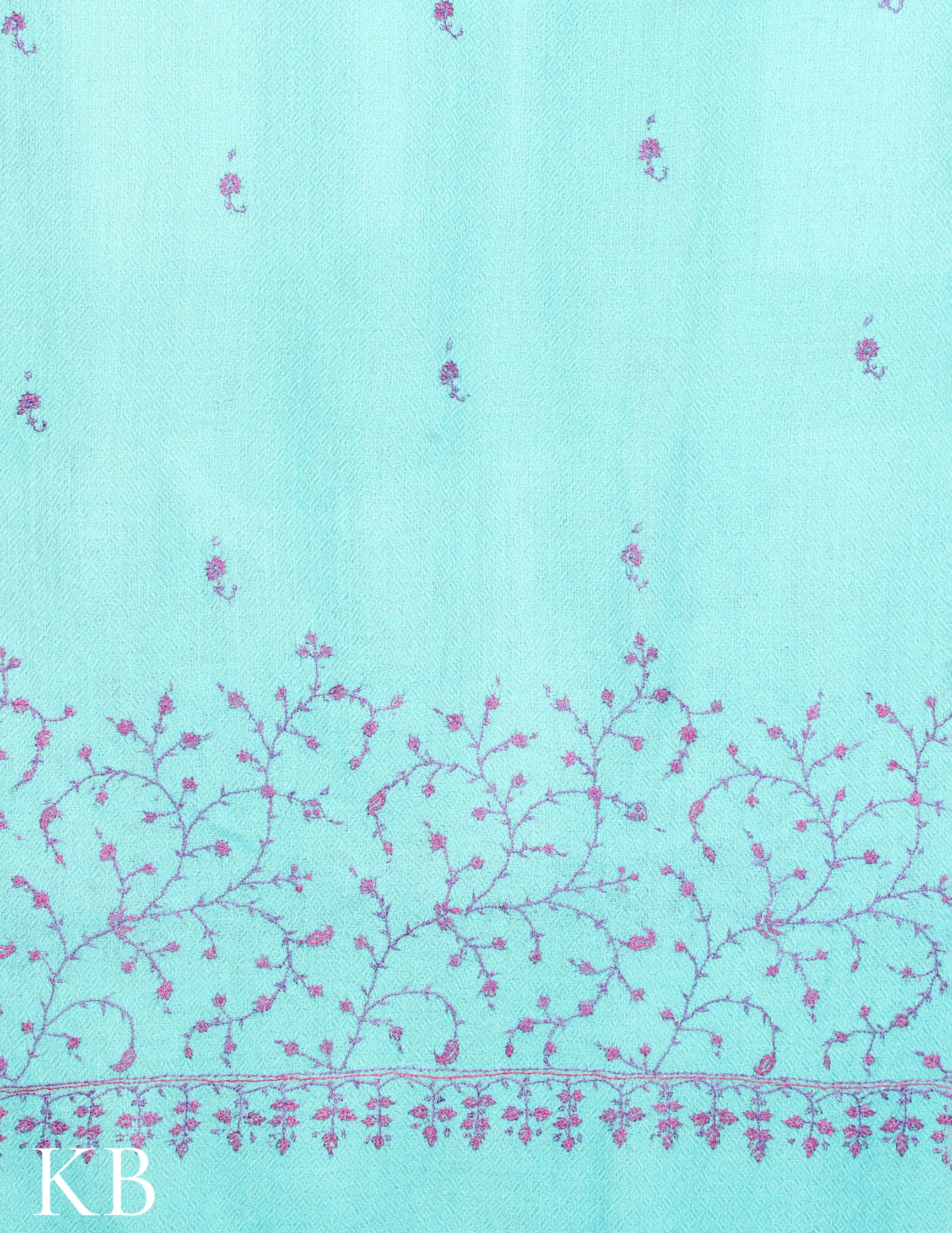 Arctic Blue Sozni Embroidered Pure Pashmina Stole - Kashmir Box