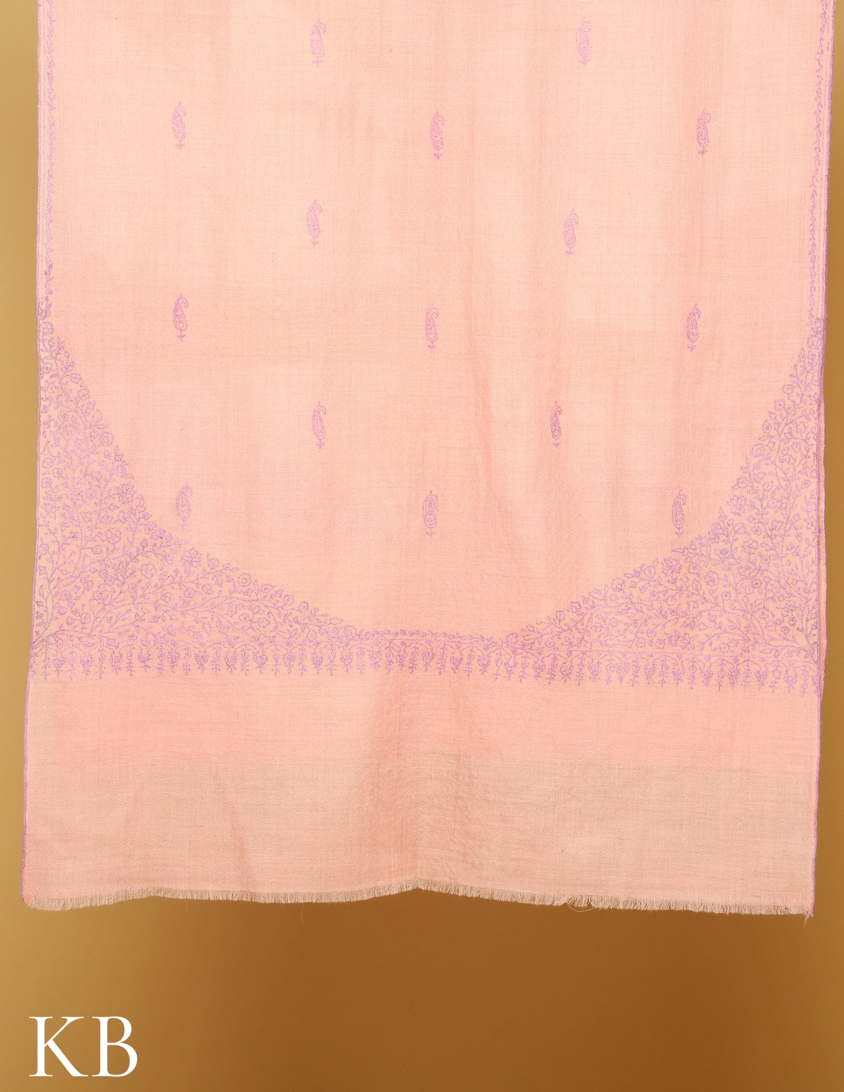 Pastel Pink Sozni Embroidered Pure Pashimna Stole - Kashmir Box