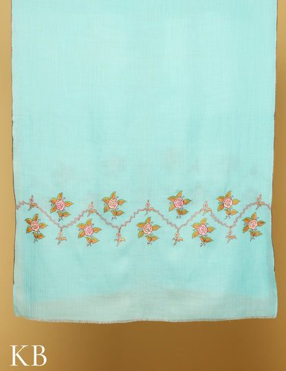 Cyan Sozni Embroidered Pure Pashmina Stole - Kashmir Box