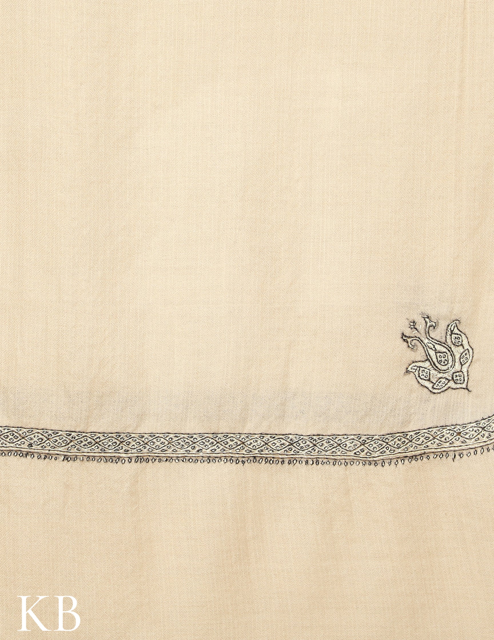 Ivory  Pure Pashmin Sozni Embroidered Stole - Kashmir Box