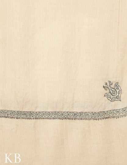 Ivory  Pure Pashmin Sozni Embroidered Stole - Kashmir Box