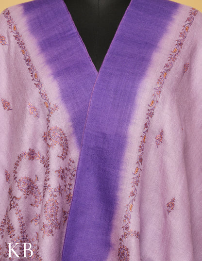 Lavender and Purple Sozni Embroidered Pure Pashmina Stole - Kashmir Box