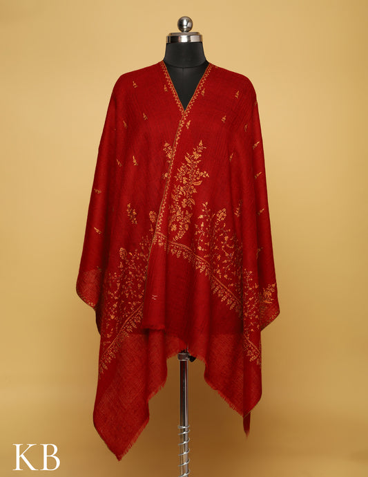 Lady Bug Red Sozni Embroidered Pure Pashmina Stole - Kashmir Box