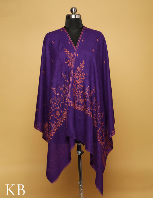 Purple Sozni Embroidered Pure Pashmina Stole - Kashmir Box
