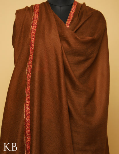 Toffee Brown Haashidaar  Sozni Embroidered Pure Pashmina Shawl - Kashmir Box