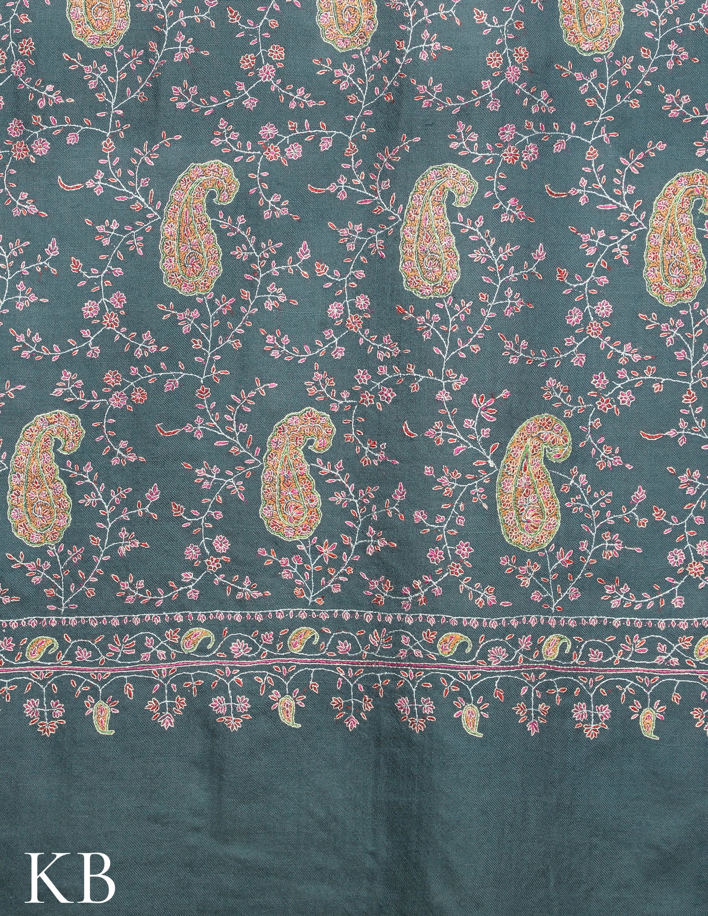 Jungle Green Jaldaar Sozni Embroidered Pure Pashmina Shawl - Kashmir Box