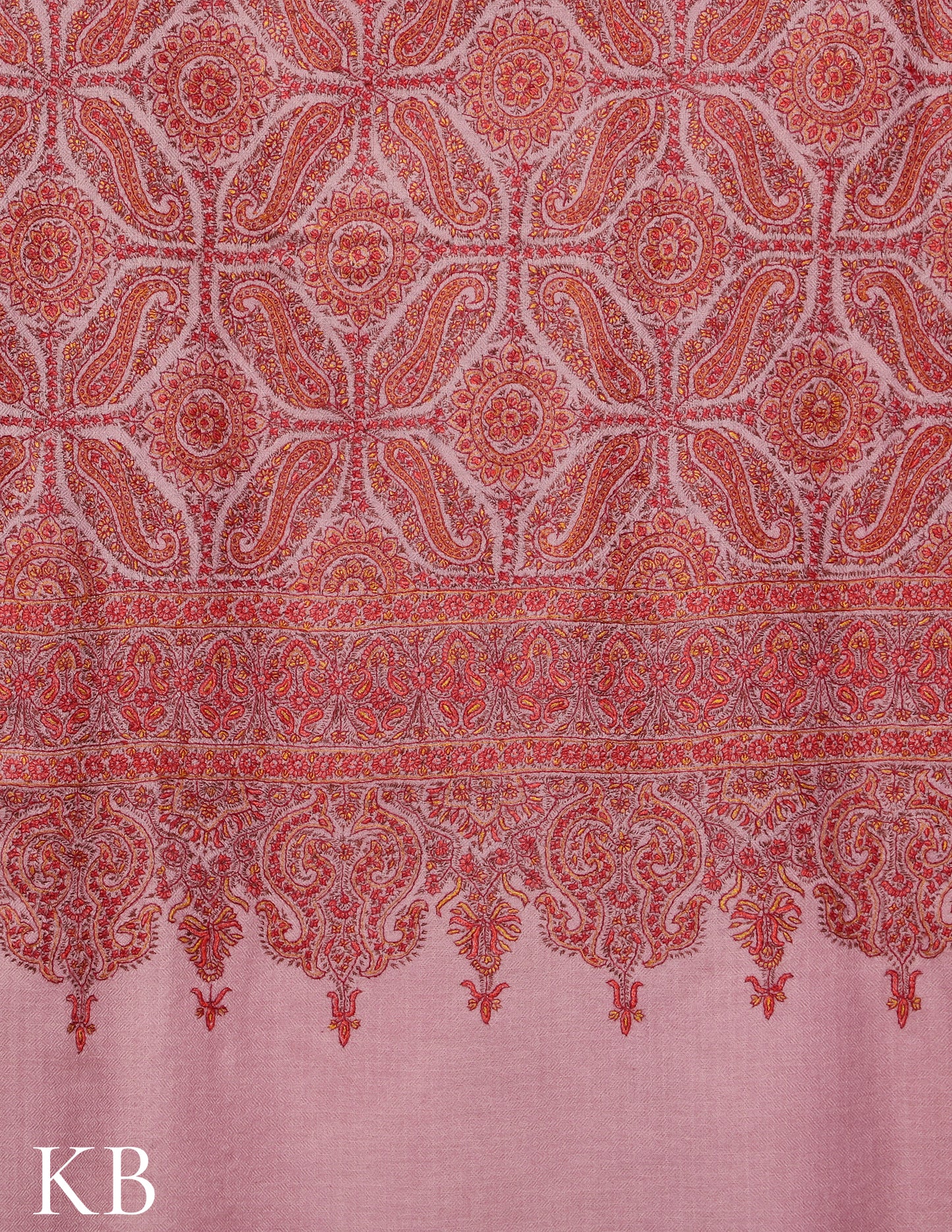 Pastel Lavender Jamawar Sozni Embroidered Pure Pashmina Shawl - Kashmir Box