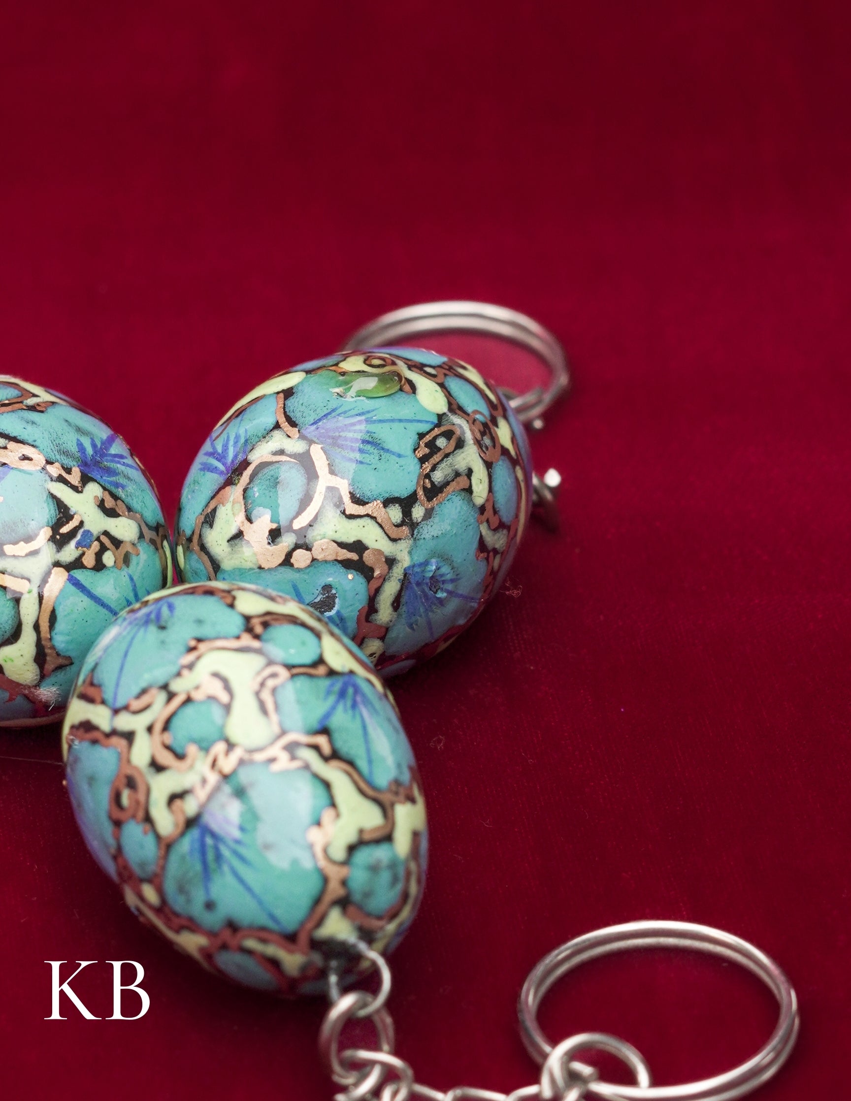 Kashmiri Papier Mâché Key Chain Set (3 pcs) – Hand-Painted Blue Floral | Artisan-Made | Handcrafted Heritage - Kashmir Box