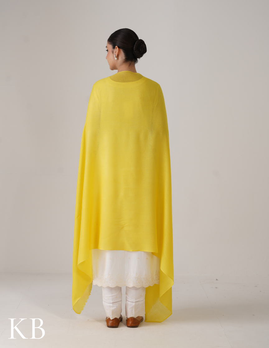 Lemon Solid Woollen Shawl | Cheerful Daily Wrap - Kashmir Box