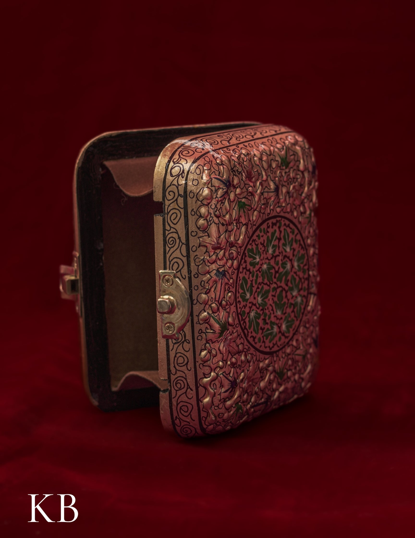 Kashmiri Papier Mâché Clutch – Small Golden Hand-Painted | Artisan-Made | Handcrafted Heritage - Kashmir Box