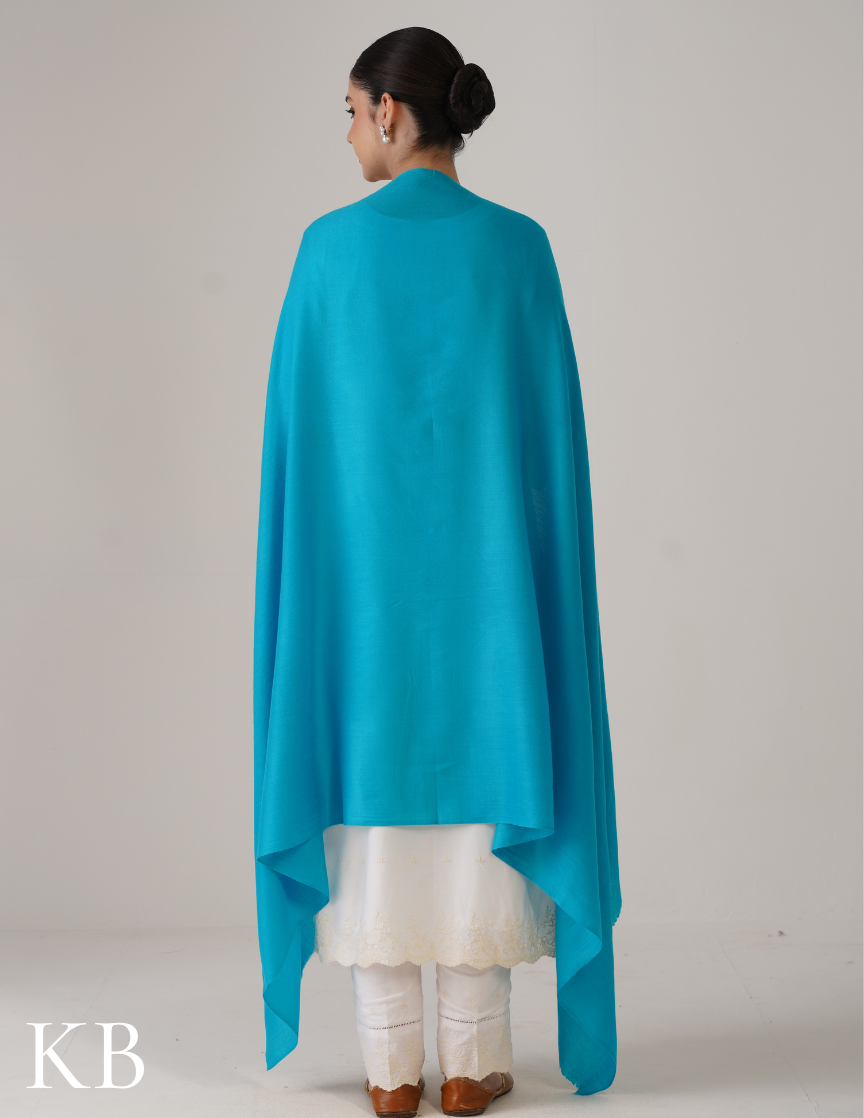 Vivid Cerulean Blue Solid Woollen Shawl | Smart Winter Layer - Kashmir Box