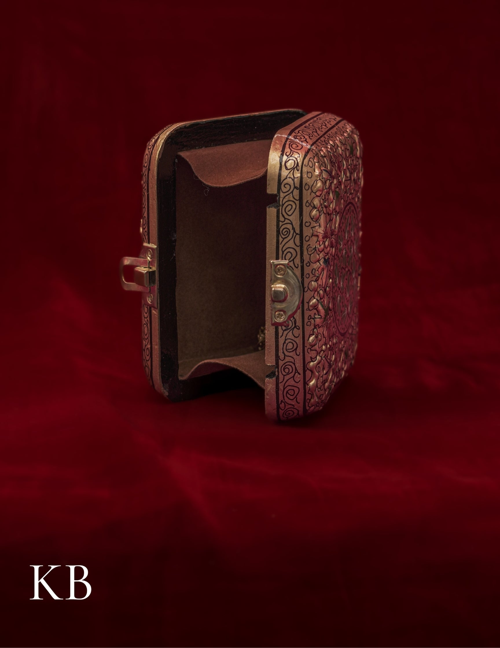 Kashmiri Papier Mâché Clutch – Small Golden Hand-Painted | Artisan-Made | Handcrafted Heritage - Kashmir Box