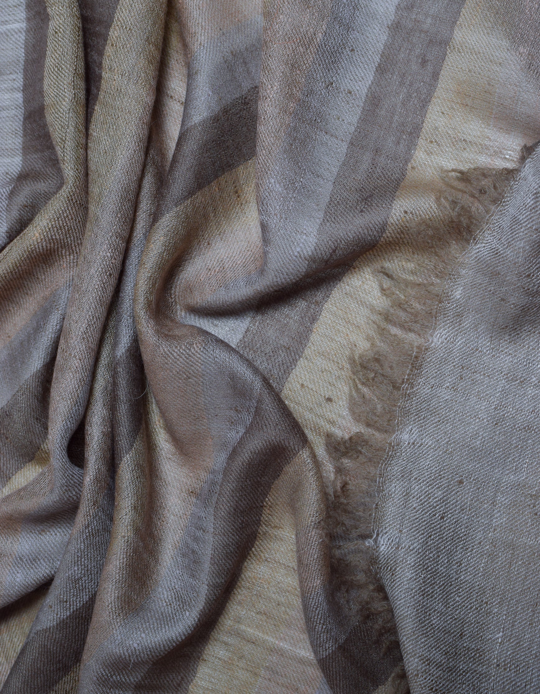 Olive Grey Striped Handwoven Cashmere Pashmina Stole - Kashmir Box