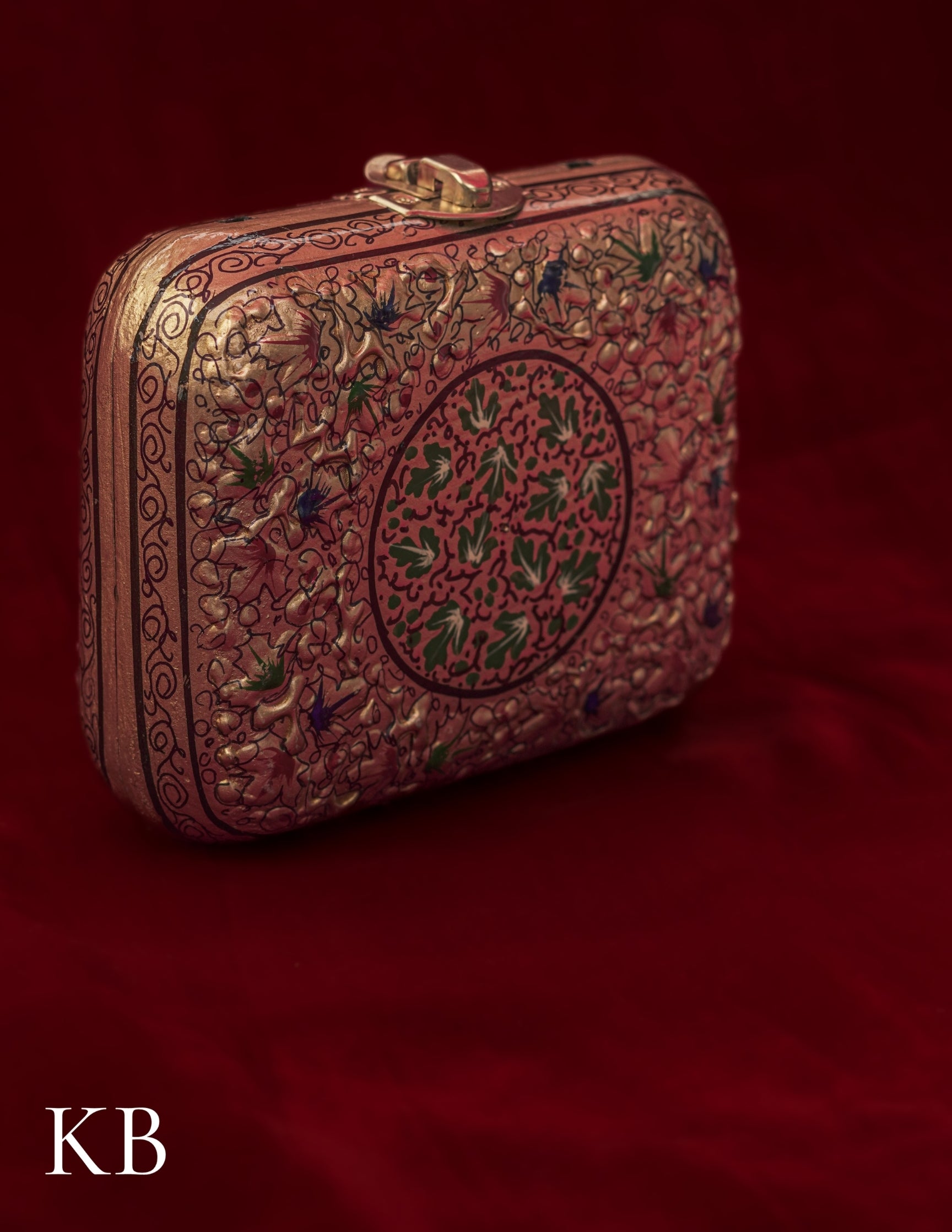 Kashmiri Papier Mâché Clutch – Small Golden Hand-Painted | Artisan-Made | Handcrafted Heritage - Kashmir Box