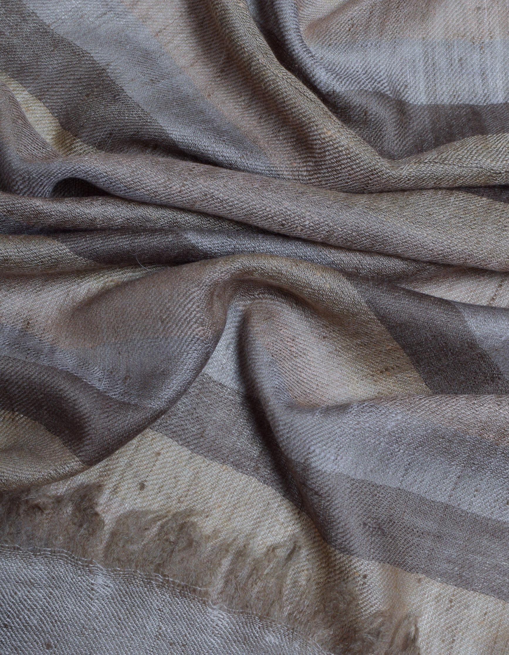 Olive Grey Striped Handwoven Cashmere Pashmina Stole - Kashmir Box
