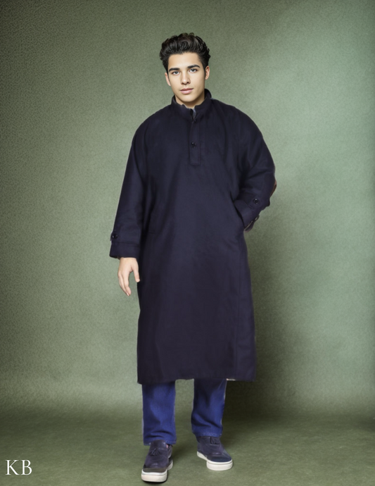 Black Chinese Collar Tweed Phiran - Kashmir Box