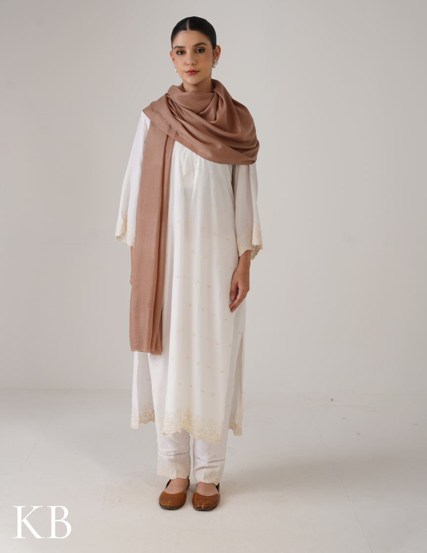 Natural Solid Woollen Shawl | Minimal & Versatile - Kashmir Box