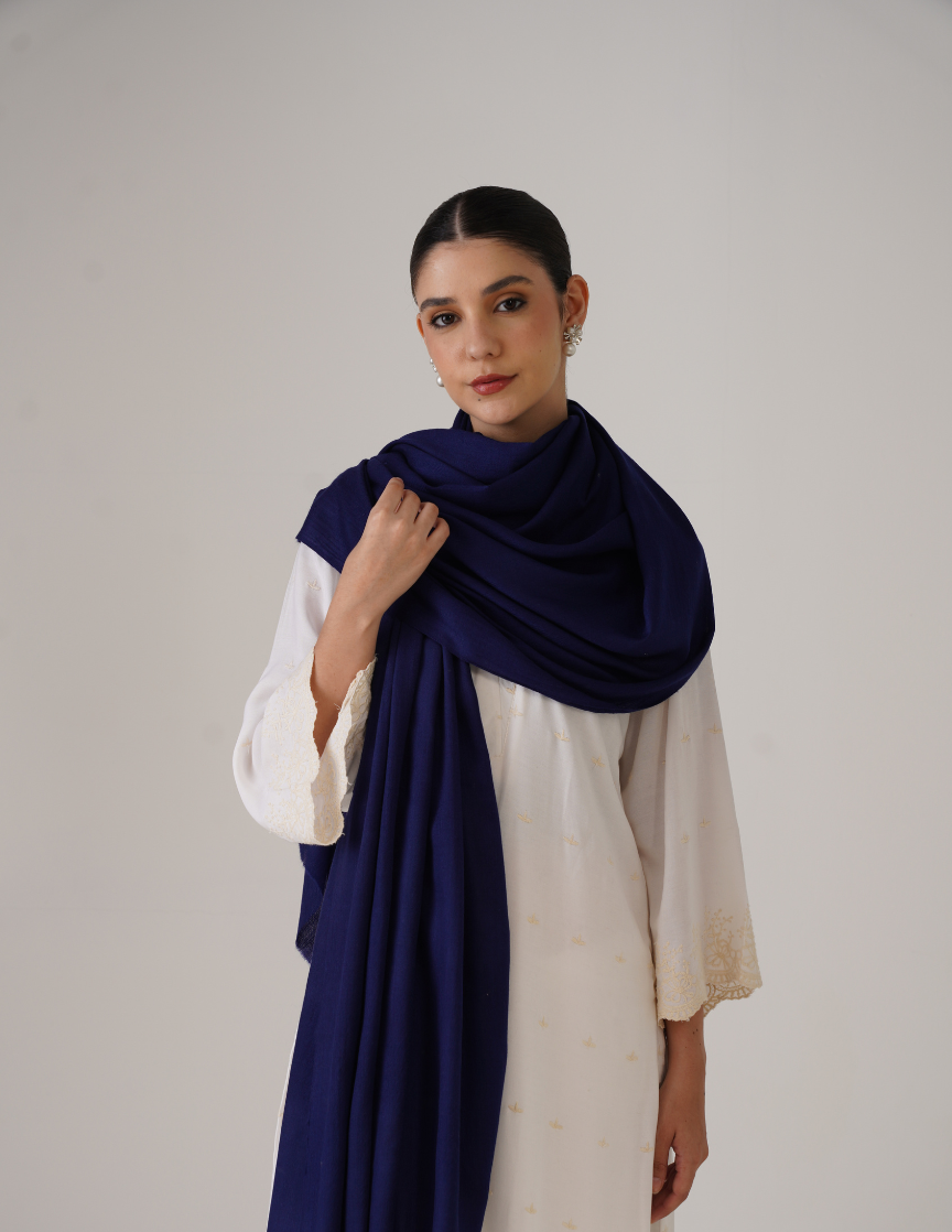 Dark Royal Blue Solid Woollen Shawl | Refined Everyday Layer - Kashmir Box