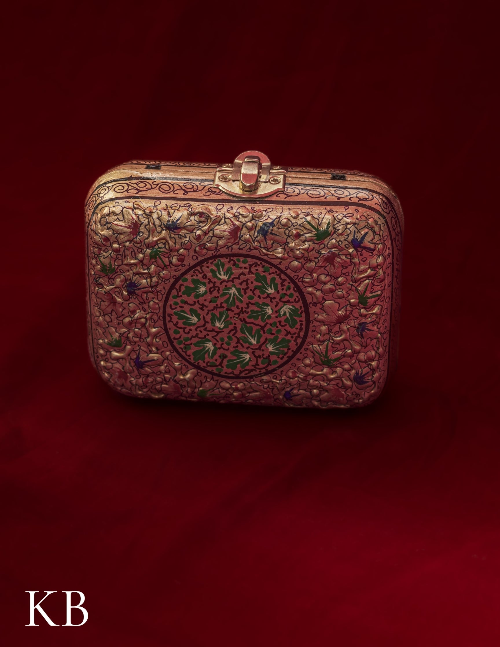 Kashmiri Papier Mâché Clutch – Small Golden Hand-Painted | Artisan-Made | Handcrafted Heritage - Kashmir Box