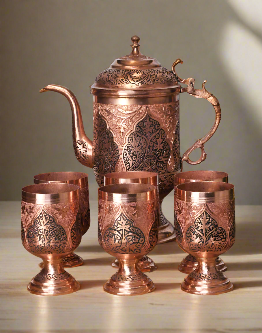 Mughal Kandkaari Copper Jug Set - Kashmir Box