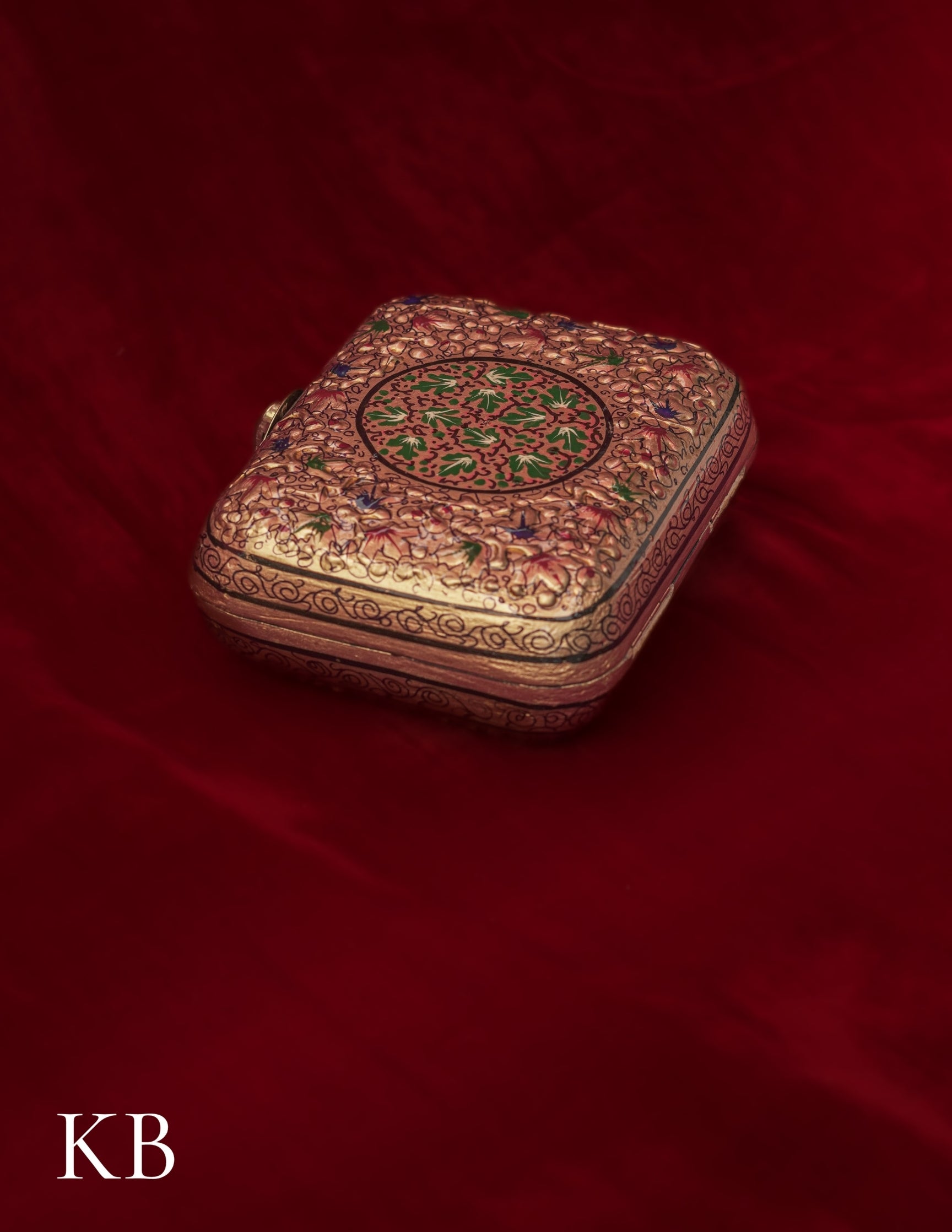 Kashmiri Papier Mâché Clutch – Small Golden Hand-Painted | Artisan-Made | Handcrafted Heritage - Kashmir Box