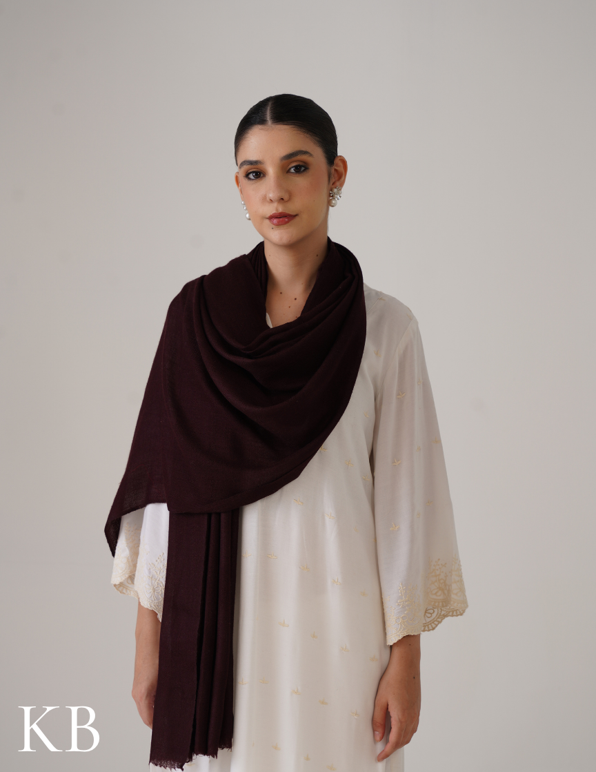 Mahogany Chocolate Brown Solid Woollen Shawl | Warm & Versatile - Kashmir Box