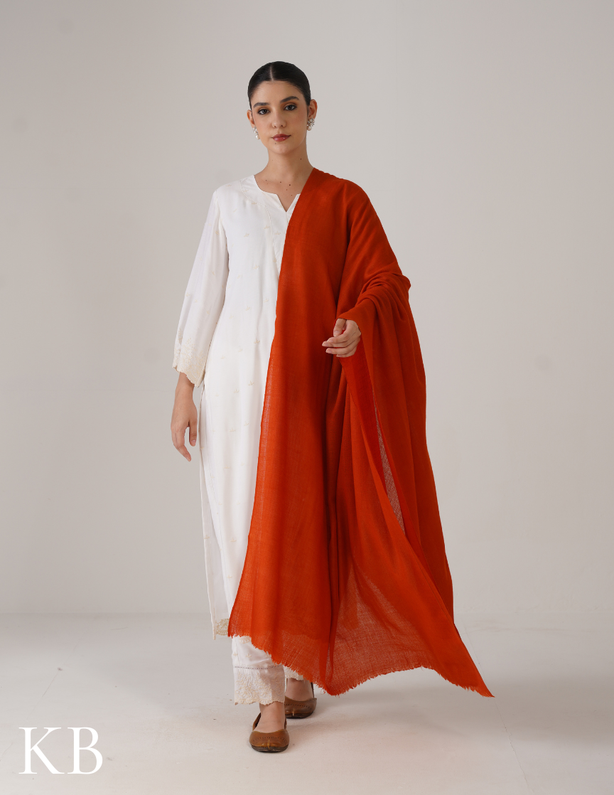 Scarlet Red Solid Woollen Wrap | Bright Winter Classic - Kashmir Box