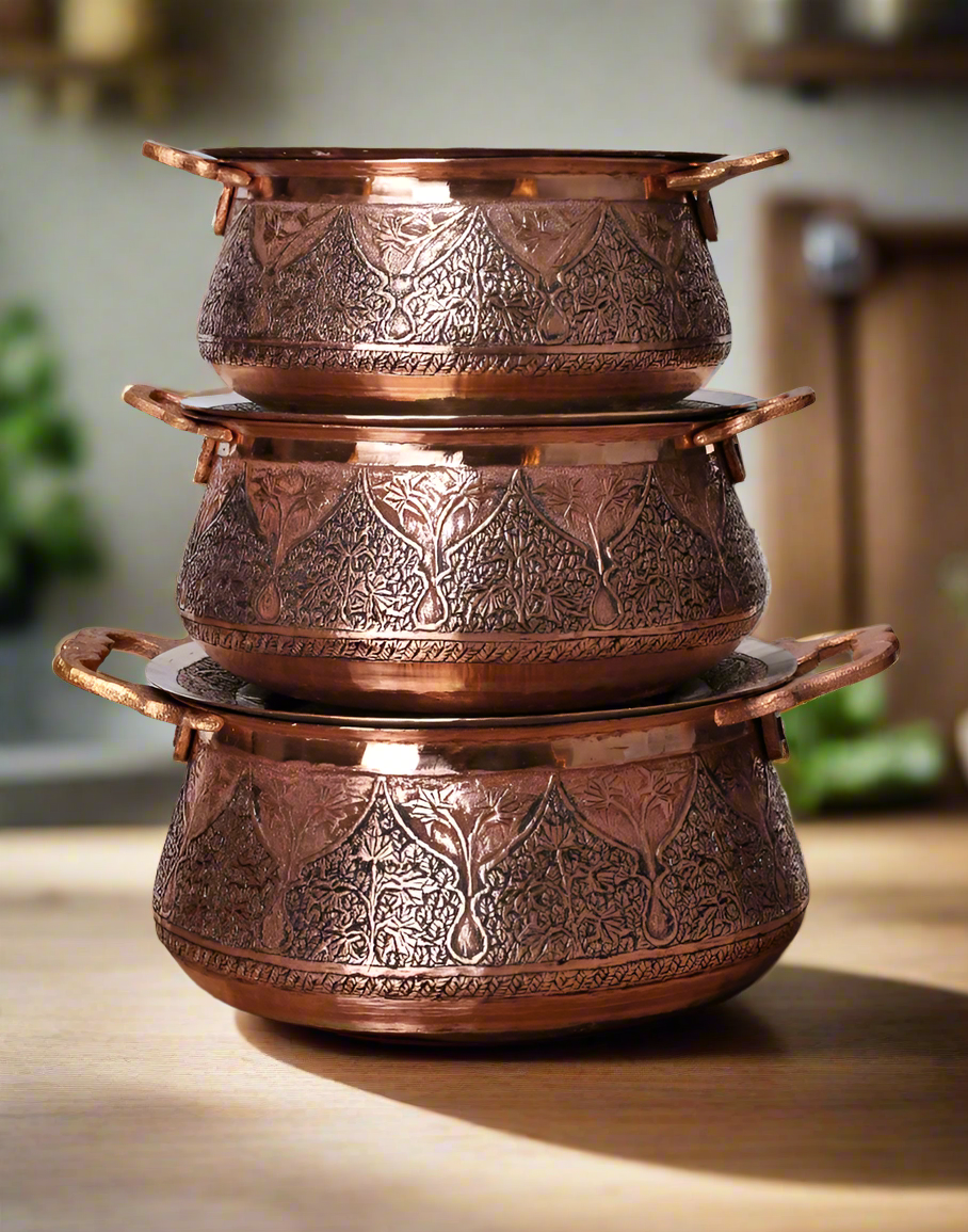 Vine Designed Copper Handi Set - Kashmir Box