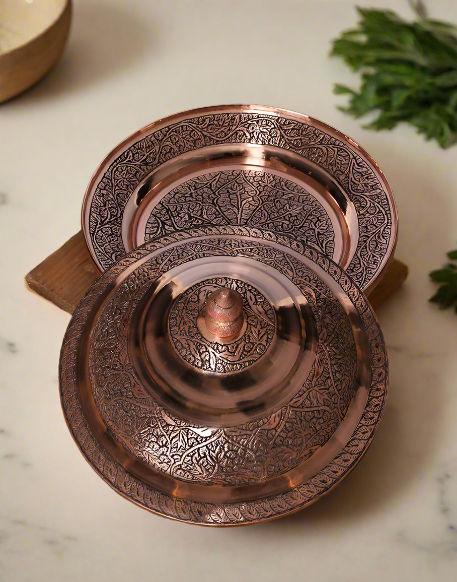 Elite Charm Copper Plate With Lid - Kashmir Box