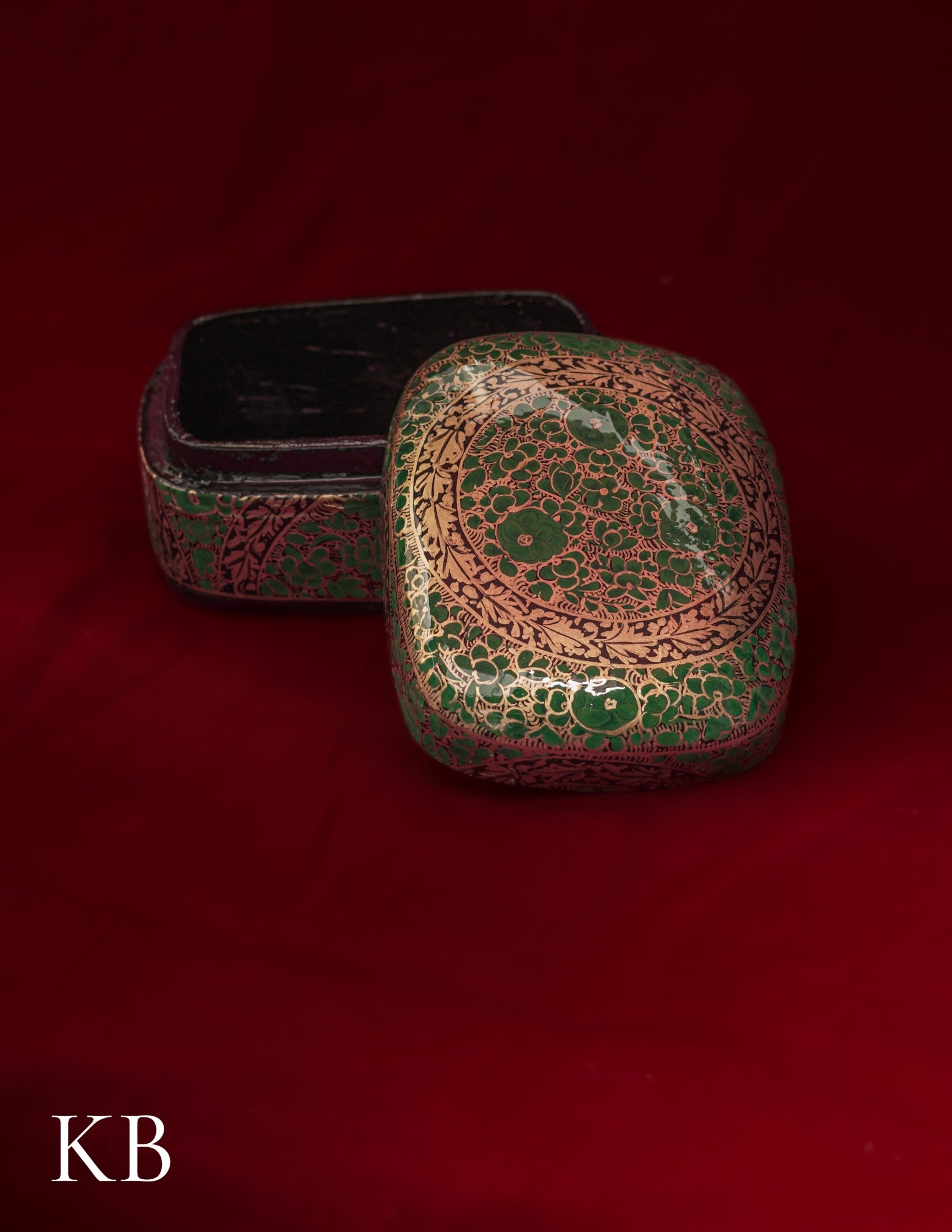 Kashmiri Papier Mâché Rectangular Curved Box (Green) | Artisan-Made | Handcrafted Heritage - Kashmir Box