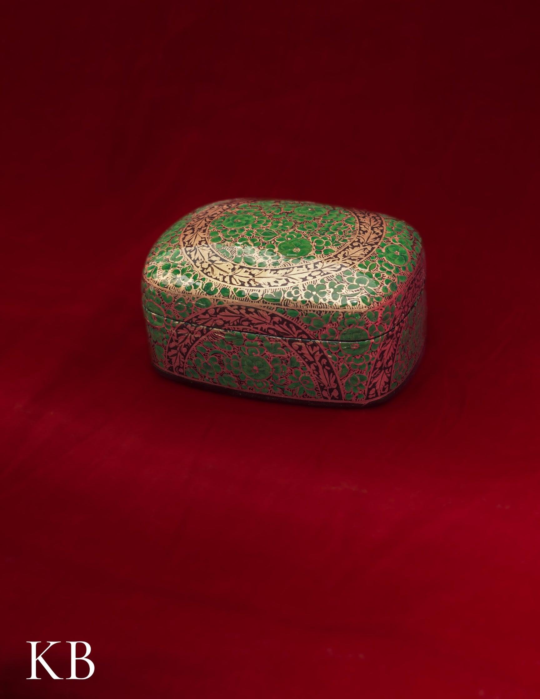 Kashmiri Papier Mâché Rectangular Curved Box (Green) | Artisan-Made | Handcrafted Heritage - Kashmir Box