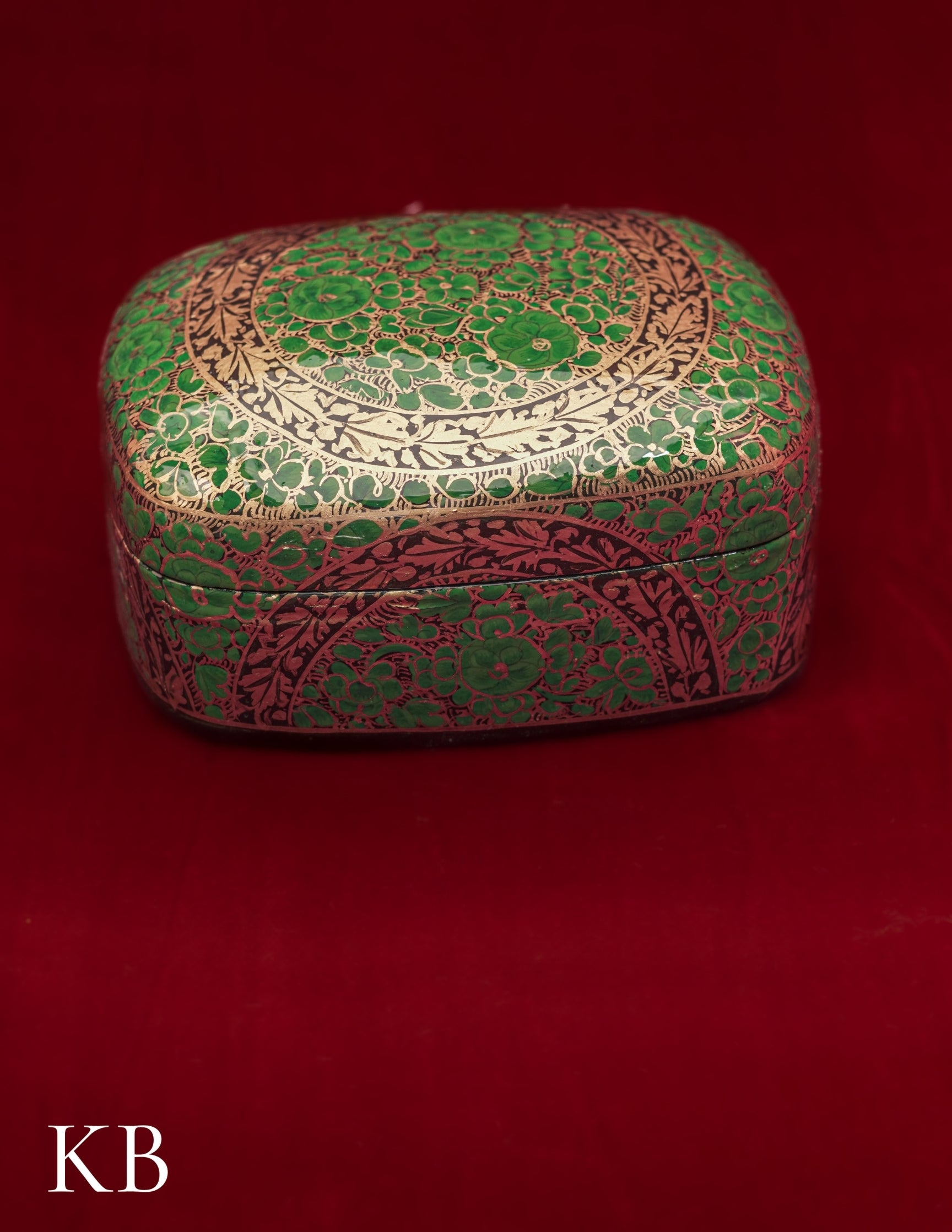 Kashmiri Papier Mâché Rectangular Curved Box (Green) | Artisan-Made | Handcrafted Heritage - Kashmir Box