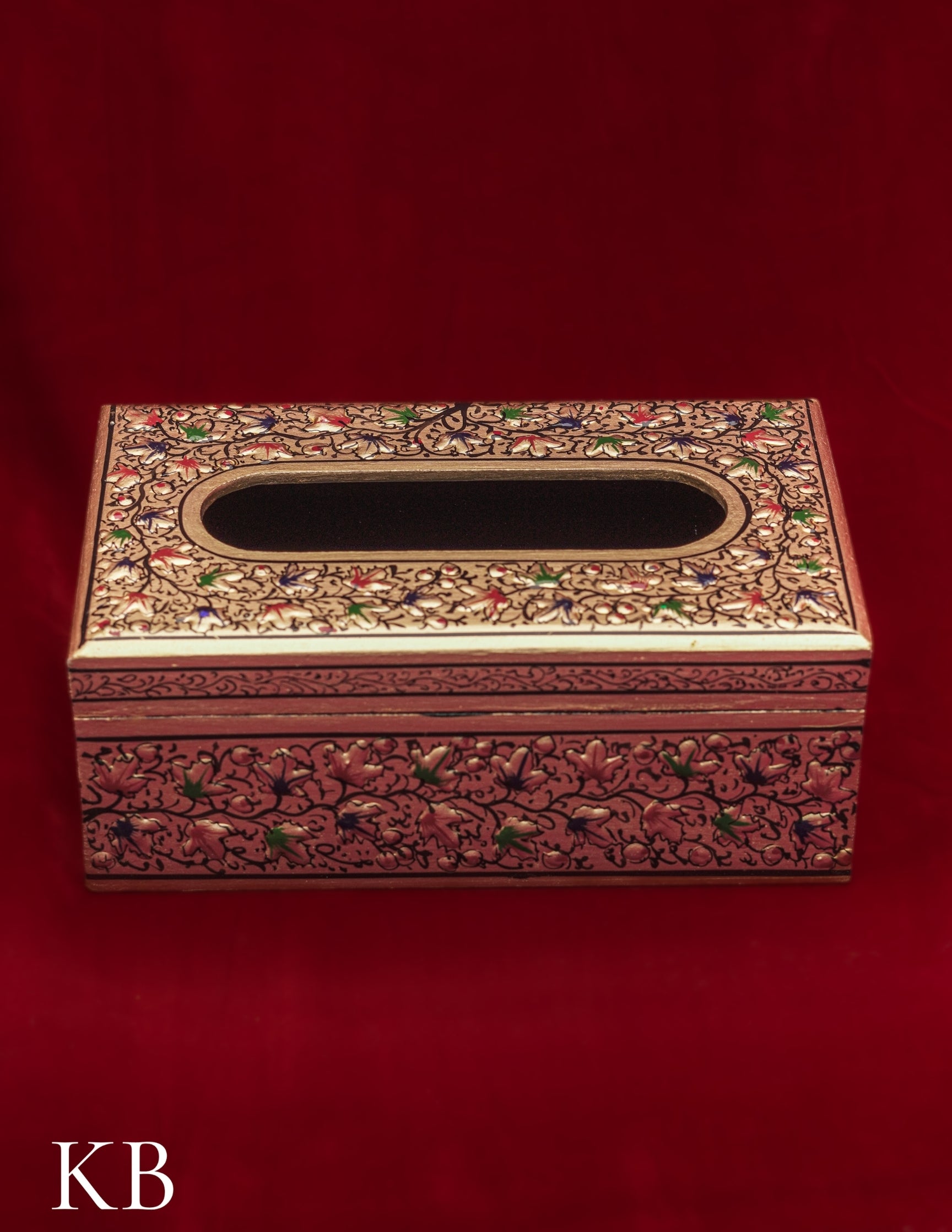 Kashmiri Papier Mâché Tissue Box – Hand-Painted Floral Design | Artisan-Made | Handcrafted Heritage - Kashmir Box