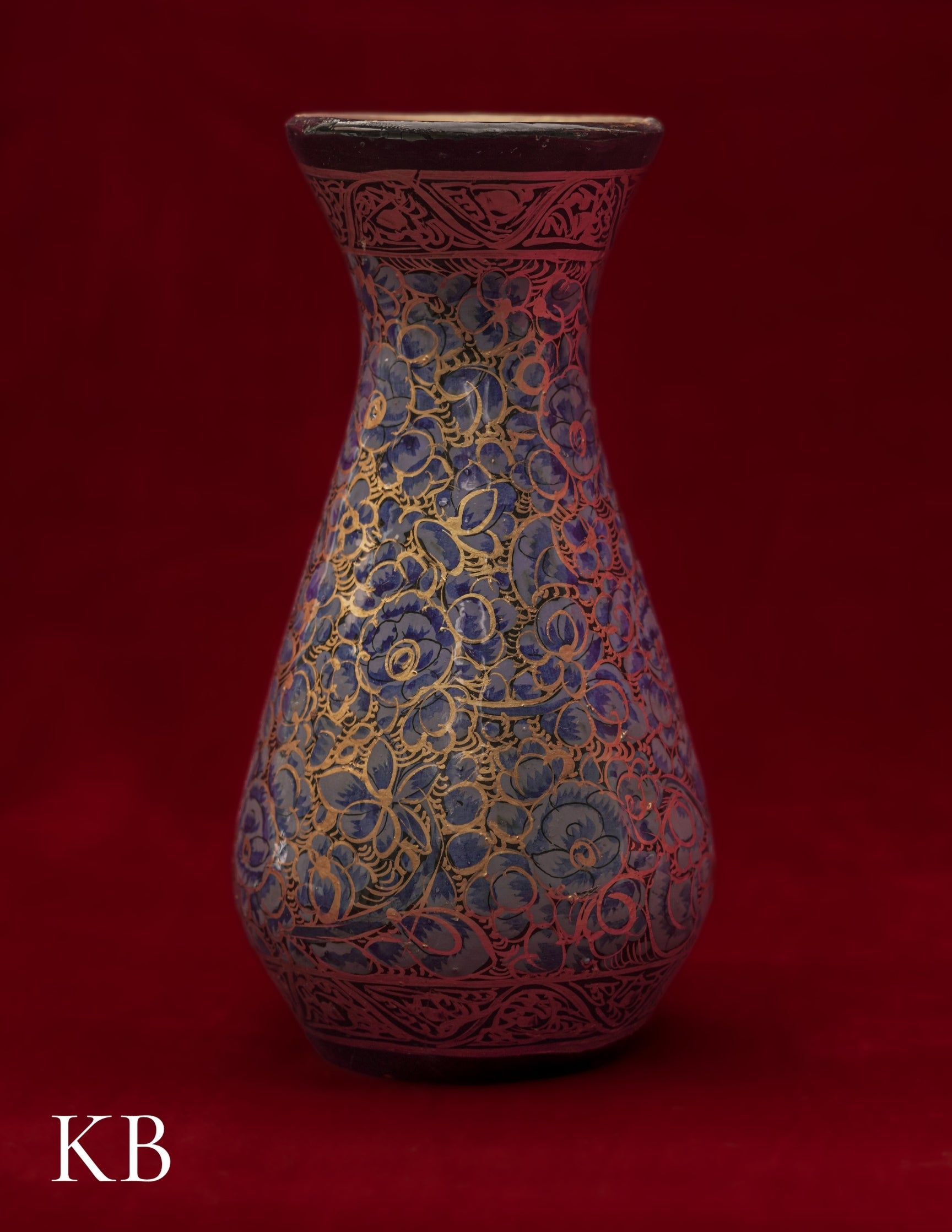 Kashmiri Papier Mâché Flower Vase – Hand-Painted Blue Floral (5 Inch) | Artisan-Made | Handcrafted Heritage - Kashmir Box