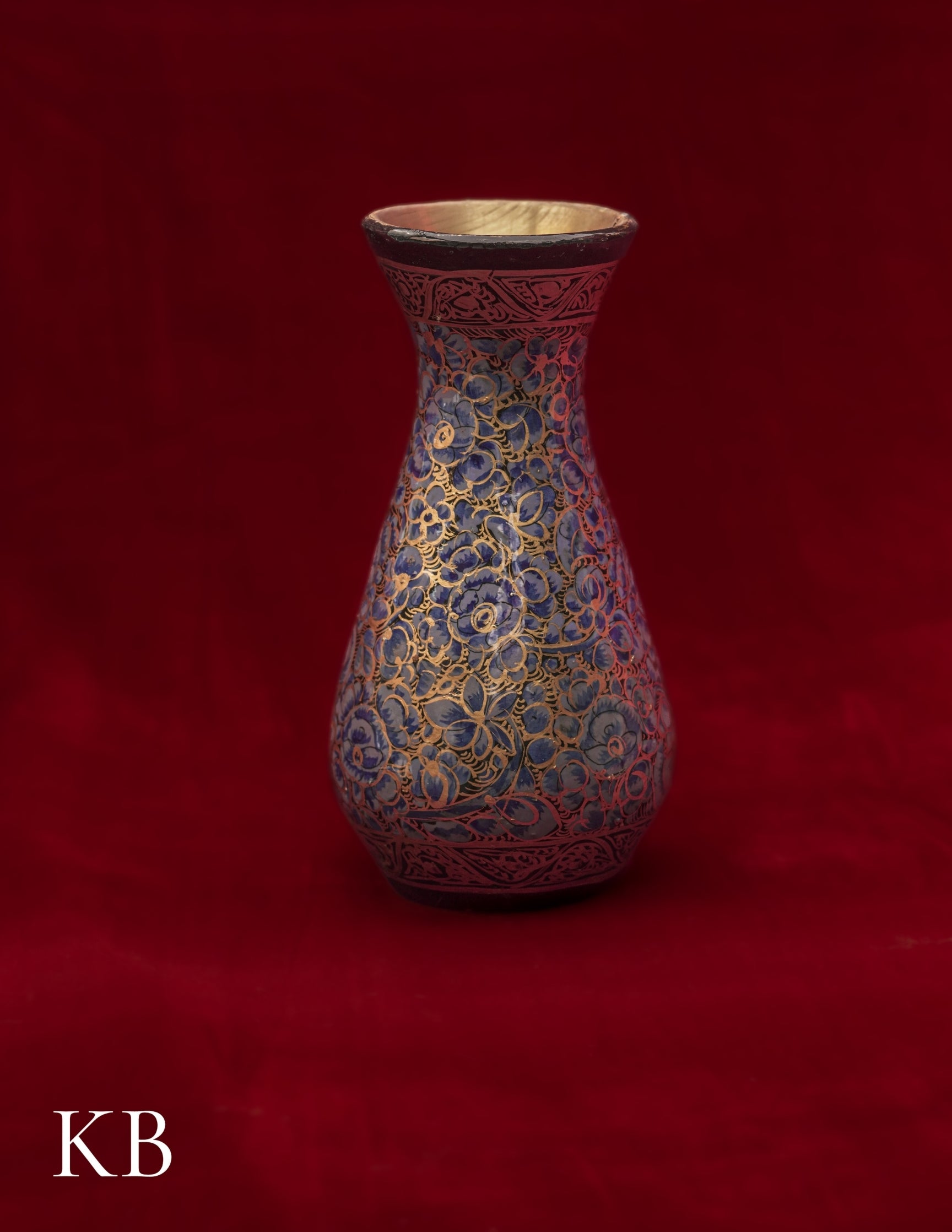 Kashmiri Papier Mâché Flower Vase – Hand-Painted Blue Floral (5 Inch) | Artisan-Made | Handcrafted Heritage - Kashmir Box
