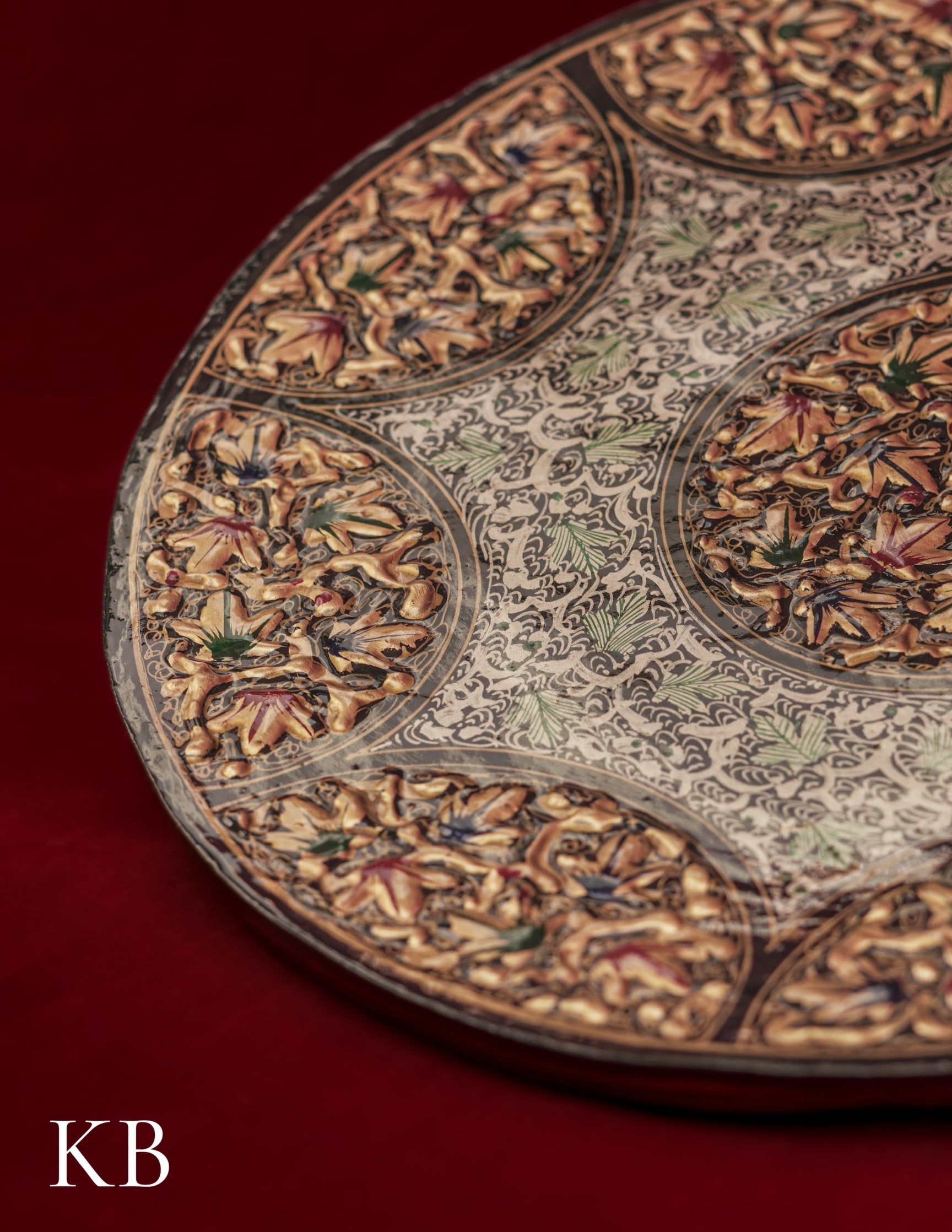 Kashmiri Papier Mâché Wall Plate – Hand-Painted Black Base (10 Inch) | Artisan-Made | Handcrafted Heritage - Kashmir Box