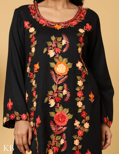 Raven Black Aari Embroidered Woolen Suit Set - Kashmir Box