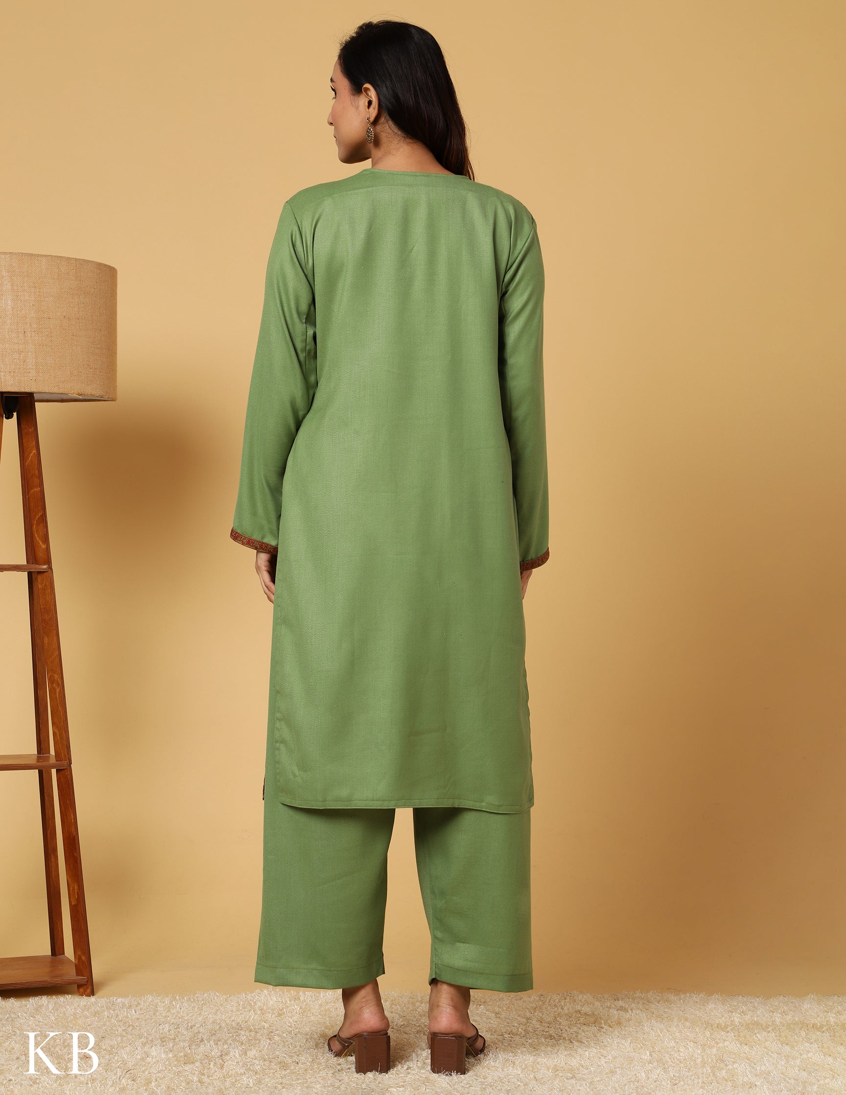 Forest Green Sozni Embroidered Woolen Suit Set - Kashmir Box