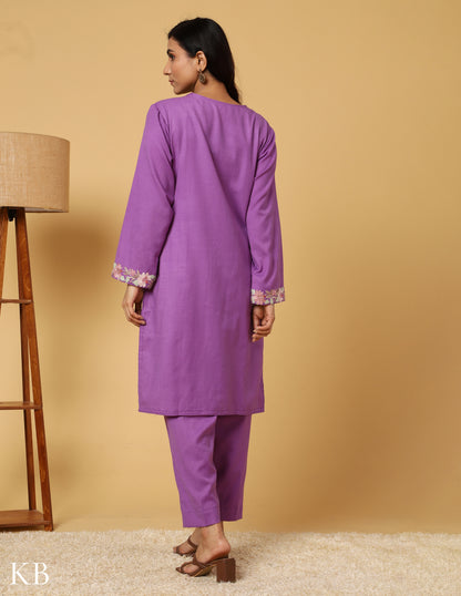 Lavender Haze Aari Embroidered Woolen Suit - Kashmir Box