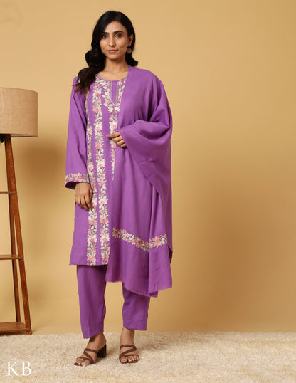 Lavender Haze Aari Embroidered Woolen Suit - Kashmir Box