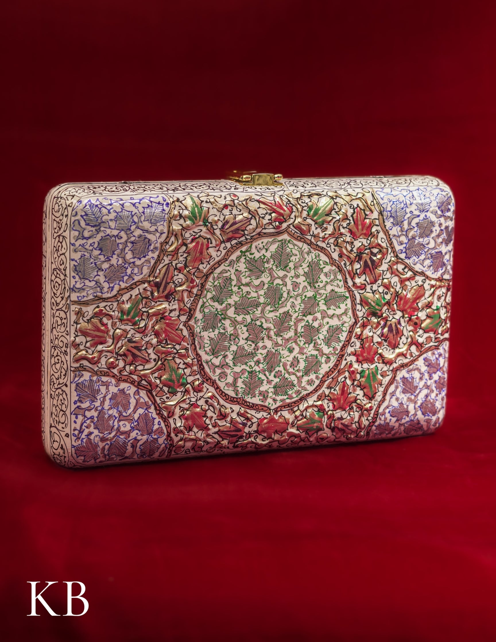 Kashmiri Papier Mâché Clutch – Large White Hand-Painted | Artisan-Made | Handcrafted Heritage - Kashmir Box